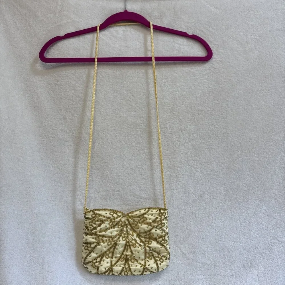 Vintage‎ Yellow Beaded Evening Bag Small Braided Crossbody Strap Elegant Prom